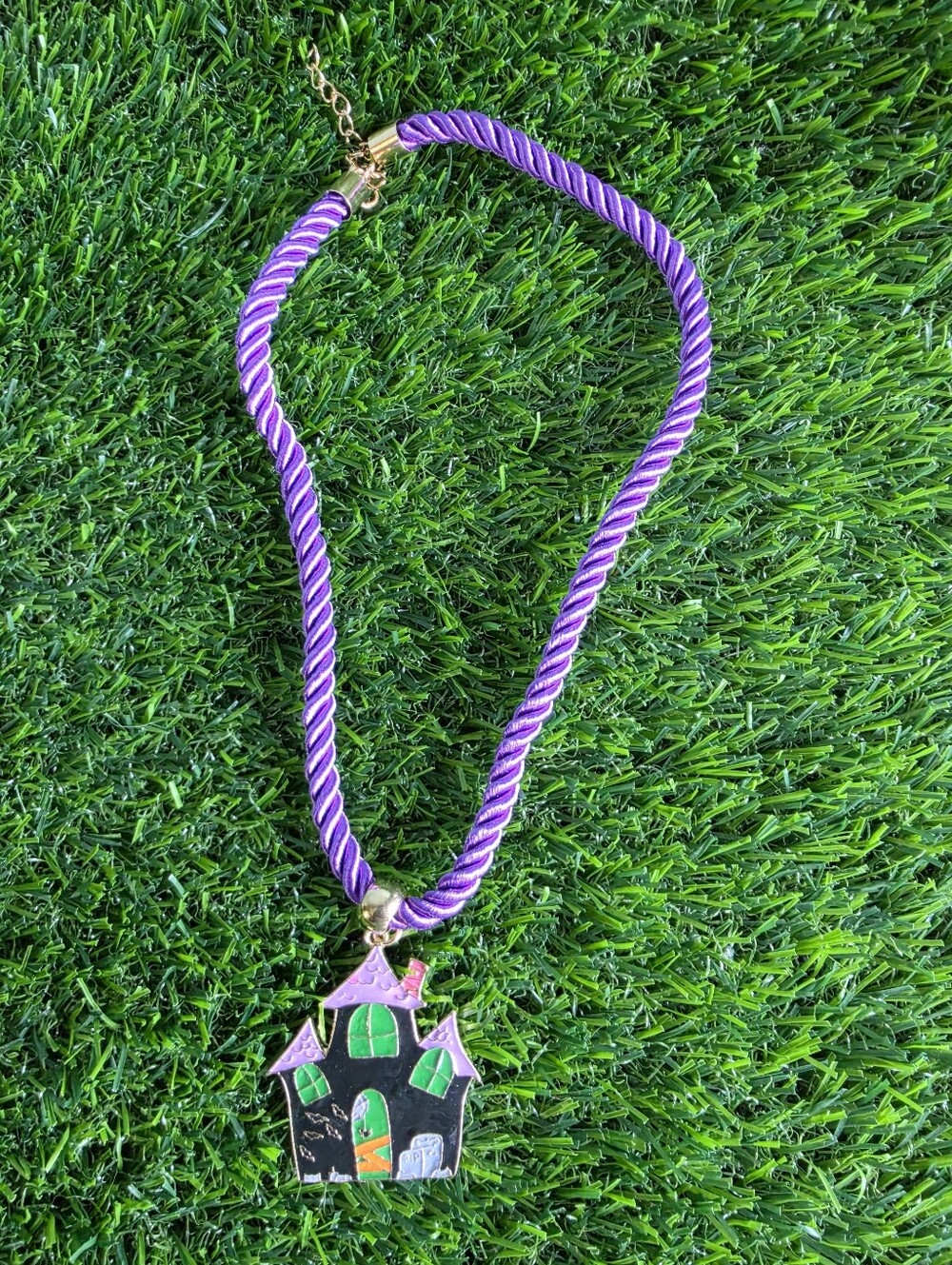Kids Purple Rope Necklace with Haunted House Pendant